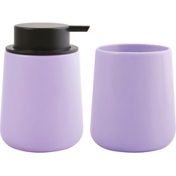 MSV Zeeppompje en drink/tandenborstel beker - badkamer set Malmo - keramiek - lila paars - Badkameraccessoireset