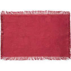 Secret de Gourmet placemats Kenya - 1x - donkerrood - 45 x 30 cm - katoen - met franjes - Placemats