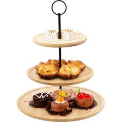 Excellent Houseware Etagere bamboe hout - 3-laags - presenteer/serveer schalen - D28 x H40 cm - high tea - Etageres