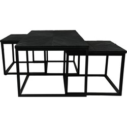 HSM Collection-Salontafelset Set Van 3-110x60x45/50x50x40(2)-Zwart-Mango/Metaal