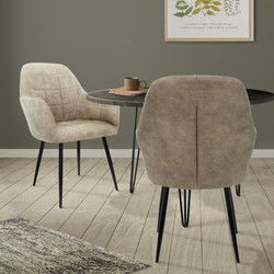 Set van 2 eetkamerstoelen, grijs beige, met rugleuning en armleuningen