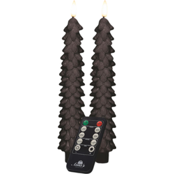 Dinerkaars kerstboom wax led 3d vlam op batterij met afstandsbediening 2 stuks h23 cm zwart