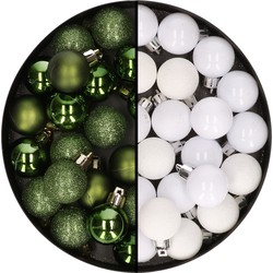 Kleine kunststof kerstversiering 40x stuks set en 3 cm kerstballen in het wit en groen - Kerstbal
