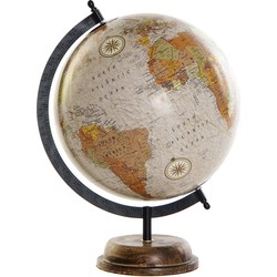 Decoratie wereldbol/globe beige op houten voet 28 x 37 cm - Wereldbollen