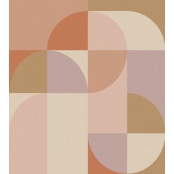 ESTAhome fotobehang cirkels in Bauhaus stijl terracotta roze, lila paars en beige - 250 x 279 cm - 159367