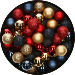 42x Stuks kunststof kerstballen mix rood/goud/donkerblauw 3 cm - Kerstbal