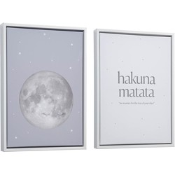 Kave Home - Ludmila set van 2 witte houten schilderijen met grijze maan