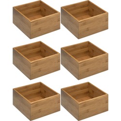 Set van 6x stuks opberg/sorteer/kast/lade verdelers vakjes bamboe hout 18 x 18 x 9.5 cm - Make-up dozen