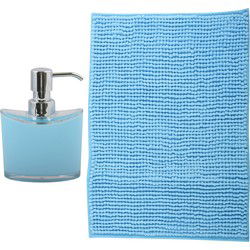 MSV badkamer droogloop mat - Bolzano - 40 x 60 cm - met bijpassend zeeppompje - lichtblauw - Badmatjes