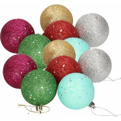 18x Gekleurde onbreekbare kerstballen met glitters 6 cm - Kerstbal