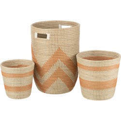 J-line - Set 3 Manden Gestreept Zeegras Oranje - 56x38x38cm