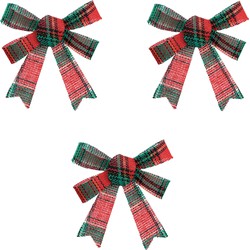 Feeric christmasA strikjes - 3x - rood/groen - 10 x 12 cm - polyester - Kersthangers