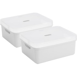 2x Sunware opbergbox/mand 24 liter wit kunststof met transparante deksel - Opbergbox