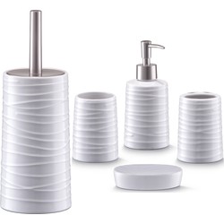 Badkamer accessoires set 5-delig - keramiek - wit - wave relief - Badkameraccessoireset