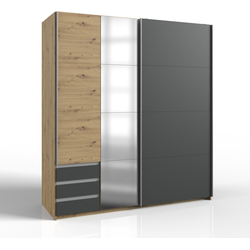 Kast 2 schuifdeuren met 1 spiegel en 3 laden H198 cm - AURICH