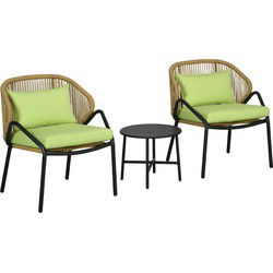 4goodz Rattan Terrasmeubelset, 3-delige bistroset - metalen frame - groen