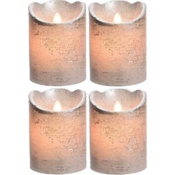 4x stuks zilveren nep kaarsen met led-licht 10 cm - LED kaarsen