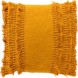 Dutch Decor FARA - Sierkussen 45x45 cm - 100% katoen - met franjes - Golden Glow - geel - Dutch Decor