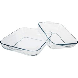 Ovenschaal set 2x stuks vierkant - Transparant - Glas - 22 en 28 cm - Ovenschalen