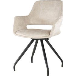 Livingfurn - Eetkamerstoel Capp Beige Velvet / Gecoat Staal - 2 stuks