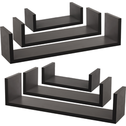 MISOU Zwarte Wandplanken - Set van 6 - Fotoplank - Boekenplank - Keuken - Woonkamer - Zwevend - Muurplank - 3 Maten - MDF - Wanddecoratie