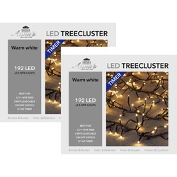 2x Clusterverlichting met timer en dimmer 192 leds warm wit 1 m - Kerstverlichting kerstboom