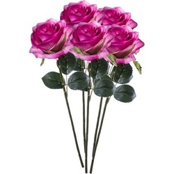 5 x Kunstbloemen steelbloem paars/roze roos Simone 45 cm - Kunstbloemen