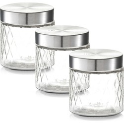 3x Glazen voorraadpotten/bewaarpotten 750 ml geruit 11 x 12 cm - Voorraadpot