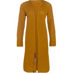 Knit Factory Luna Lang Gebreid Dames Vest - Oker - 36/38