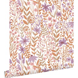 ESTAhome behang veldbloemen lila paars en terracotta - 0.53 x 10.05 m - 139672