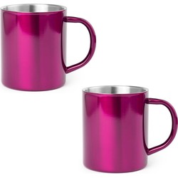 6x Fuchsia drinkbekers/mokken RVS 280 ml - Bekers