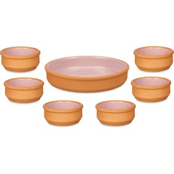 Set 7x tapas/creme brulee schaaltjes - terra/roze - 6x 8 cm/1x 23 cm - Snack en tapasschalen