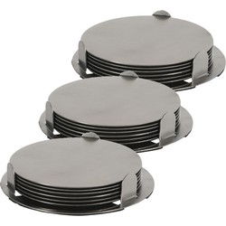 Onderzetters - 18x st - zilver - D8,5 cm - RVS - met houder - Glazenonderzetters