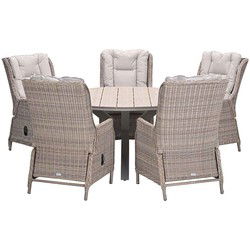 Garden Impressions Marbella verstelbare tuinset 6-delig vintage willow - Tulli tuintafel Ø148 cm light teak vironwood