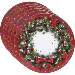 Feeric Christmas kerst onderbord/kaarsenbord - 6x - D33 cm - kunststof - kerstkrans print - Onderborden