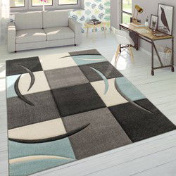 Laagpolig Vloerkleed Lareva - Geblokt Design - Turquoise - 80x150 cm