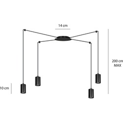 Vantaa medium zwarte spider hanglamp met 4 zwarte kokers metaal GU10