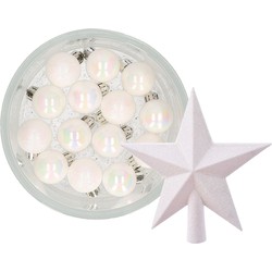 Decoris 14x stuks kerstballen 3 cm met ster piek parelmoer wit kunststof - Kerstbal