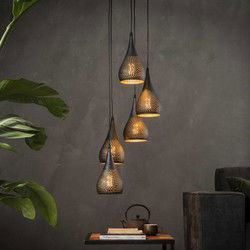 Hoyz - Hanglamp - 5xØ15 Druppelvormige Metalen Hanglampen - Diverse Hoogtes