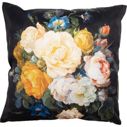 Clayre & Eef Kussenhoes  45x45 cm Zwart Geel Polyester Bloemen Sierkussenhoes