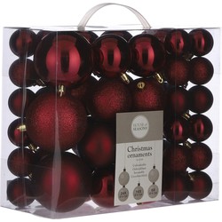 Kerstboomversiering pakket met 46x donkerrode plastic kerstballen - Kerstbal