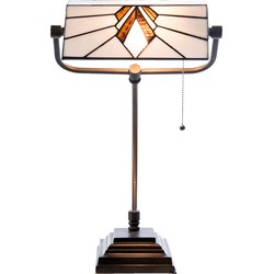 LumiLamp Tiffany Tafellamp  32x27x51 cm  Wit Bruin Glas Tiffany Bureaulamp