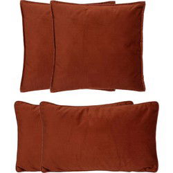 Atmosphera Bank/sierkussens Sophia - set 4x - Terracotta - polyester - met rits - In 2 formaten - Sierkussens