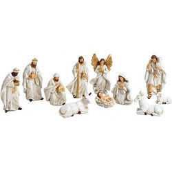Polystone kerststal beeldjes / beelden wit 11 stuks kerstdecoraties - Kerststallen