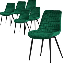 Eetkamerstoel set van 6 donkergroen met fluwelen bekleding en stalen poten Keukenstoel met rugleuning ML design