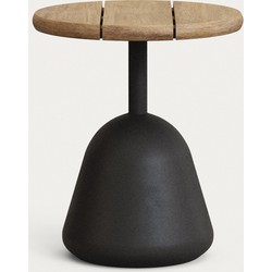 Kave Home - Saura salontafel van zwart geverfd cement met natuurlijk acacia blad 45 x Ø43 cm