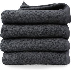 DoubleDry Handdoekenset - Popcorn Weave - 4 Stuks - 50x100 cm - 100% Katoen - OEKO-TEX Made in Green - Antraciet