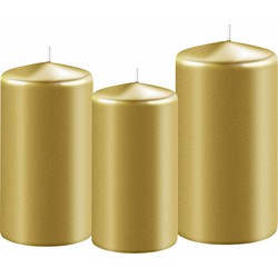 3x stuks gouden stompkaarsen 10-12-15 cm - Stompkaarsen