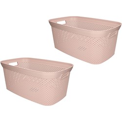 2x Wasmand/wasgoed draagmanden oud roze 35 liter 34 x 54 x 23 cm huishouden - Wasmanden