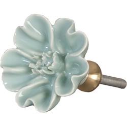 Clayre & Eef Clayre & Eef - deurknop Ø 4 cm - blauw - keramiek - bloem - 62352